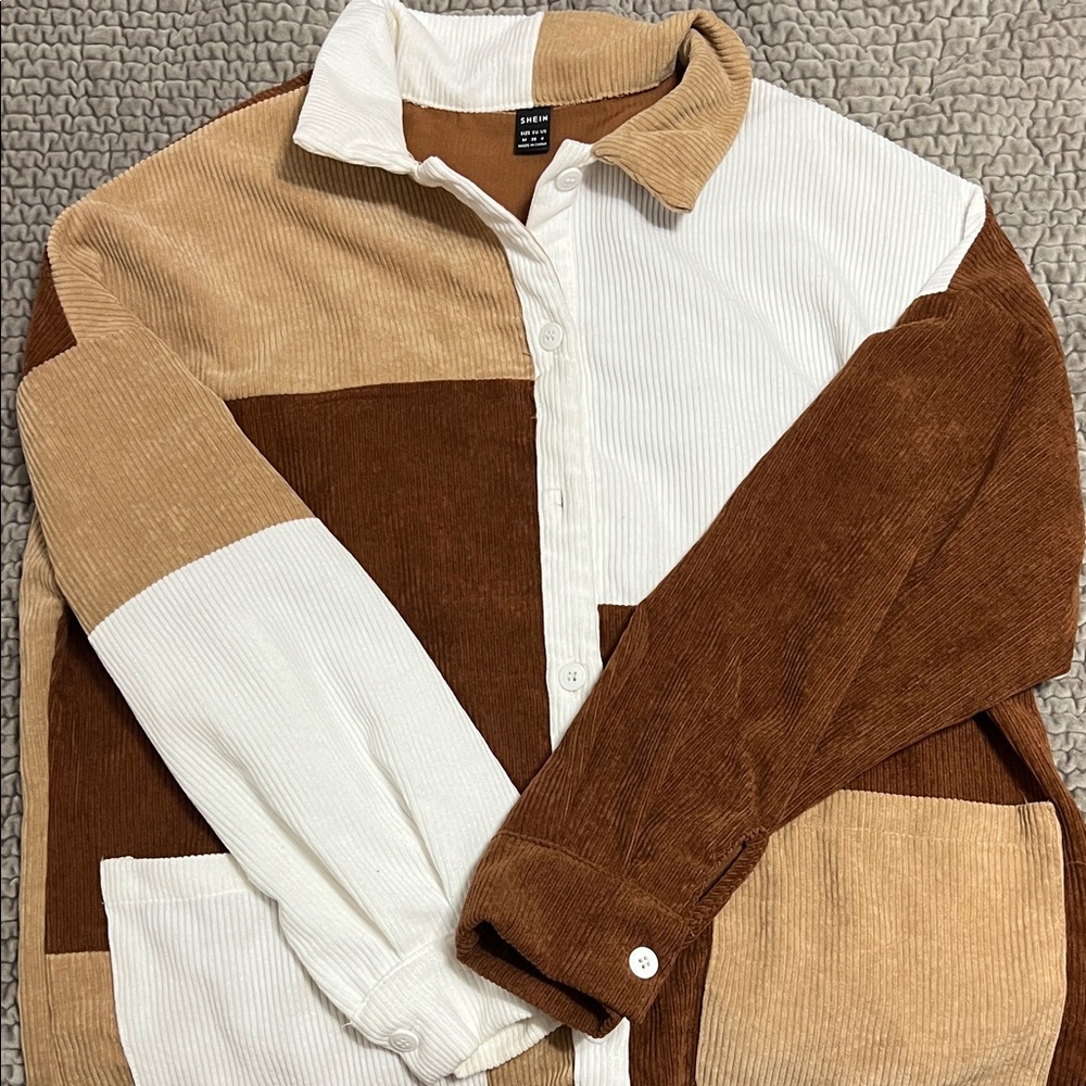 SHEIN Corduroy Jacket with Brown and White Panels